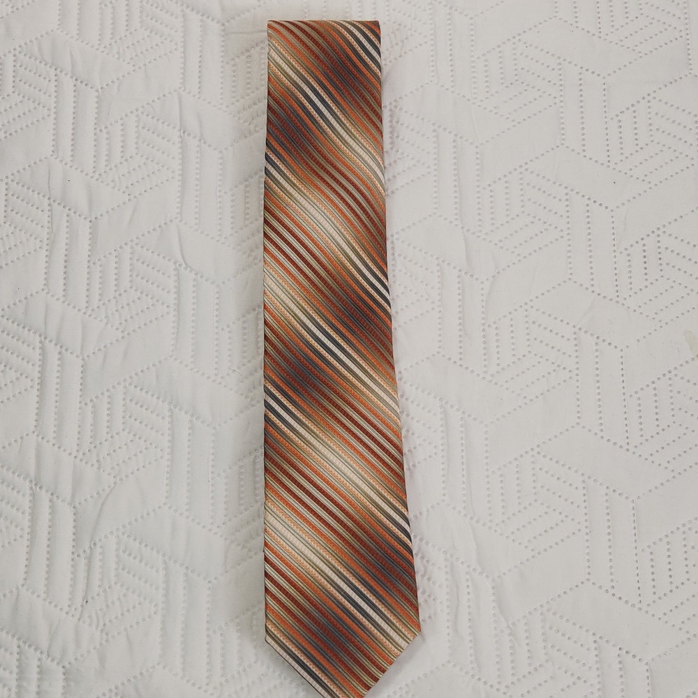 Madison‎ Men's Necktie Diagonal Stripe, Burnt Orange, Grey, Beige Business